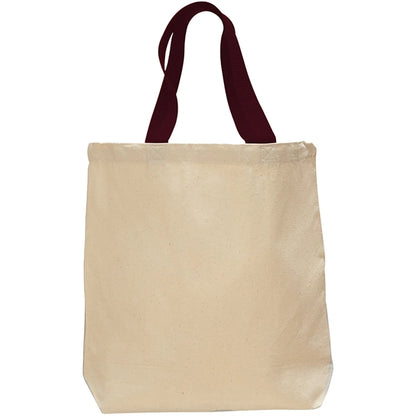 12 Oz. Cotton Canvas Color Handle Tote Bag w/ Bottom Gusset