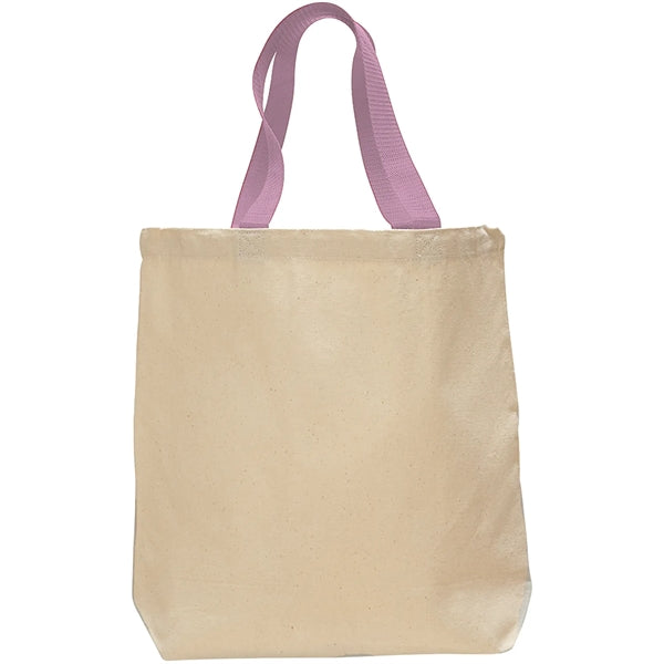 12 Oz. Cotton Canvas Color Handle Tote Bag w/ Bottom Gusset