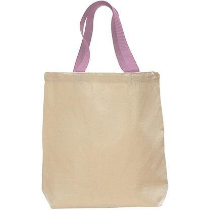 12 Oz. Cotton Canvas Color Handle Tote Bag w/ Bottom Gusset