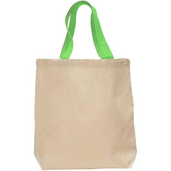 12 Oz. Cotton Canvas Color Handle Tote Bag w/ Bottom Gusset