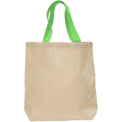 12 Oz. Cotton Canvas Color Handle Tote Bag w/ Bottom Gusset