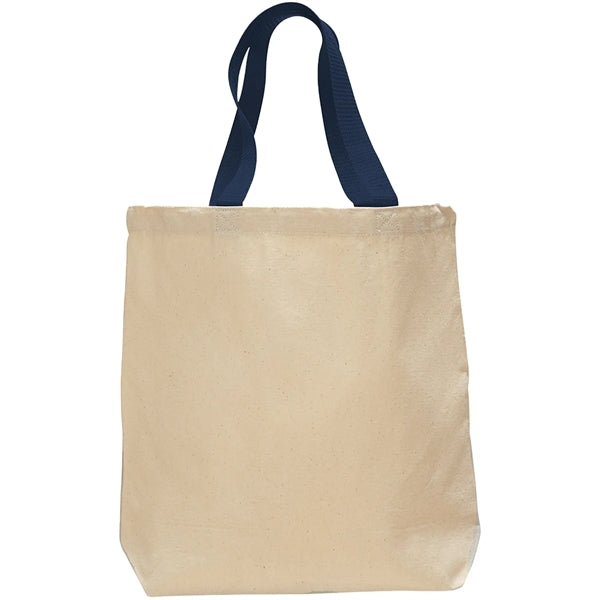 12 Oz. Cotton Canvas Color Handle Tote Bag w/ Bottom Gusset