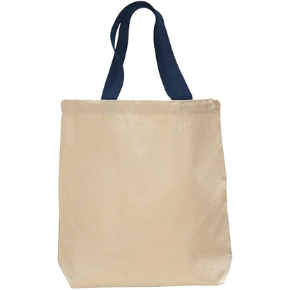12 Oz. Cotton Canvas Color Handle Tote Bag w/ Bottom Gusset