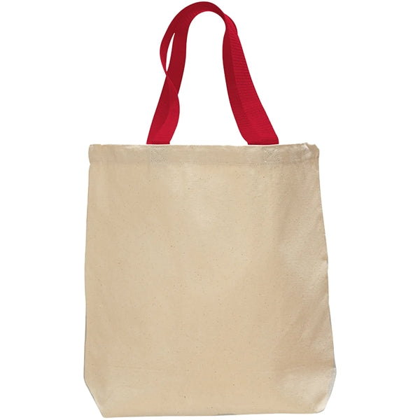12 Oz. Cotton Canvas Color Handle Tote Bag w/ Bottom Gusset