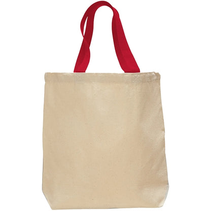 12 Oz. Cotton Canvas Color Handle Tote Bag w/ Bottom Gusset