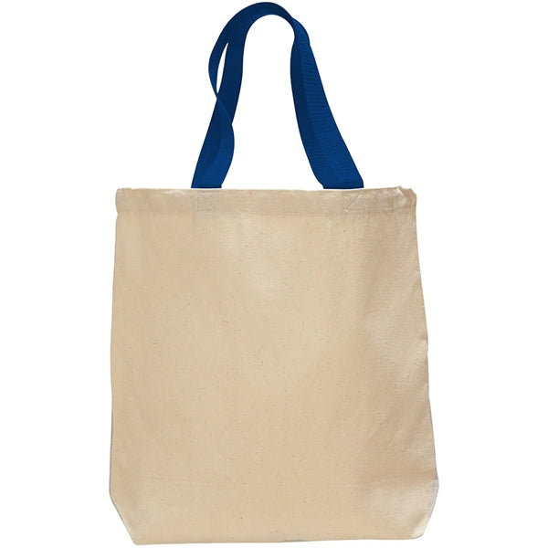 12 Oz. Cotton Canvas Color Handle Tote Bag w/ Bottom Gusset