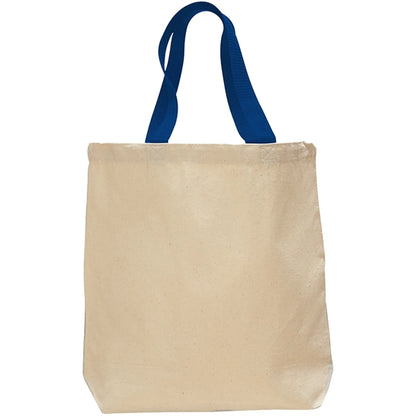 12 Oz. Cotton Canvas Color Handle Tote Bag w/ Bottom Gusset