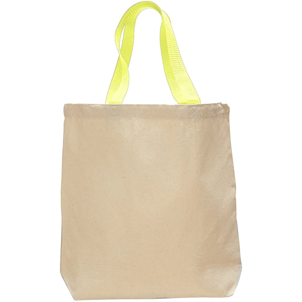 12 Oz. Cotton Canvas Color Handle Tote Bag w/ Bottom Gusset