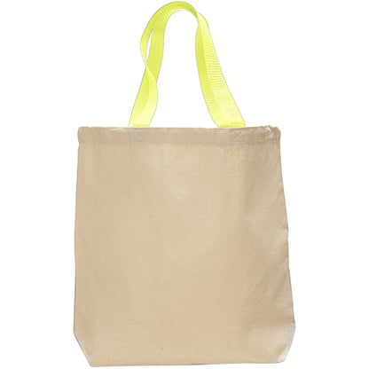 12 Oz. Cotton Canvas Color Handle Tote Bag w/ Bottom Gusset