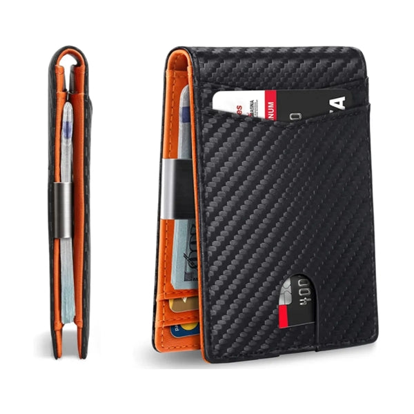 Leather Money Clip Mens RFID Blocking Bifold Wallet