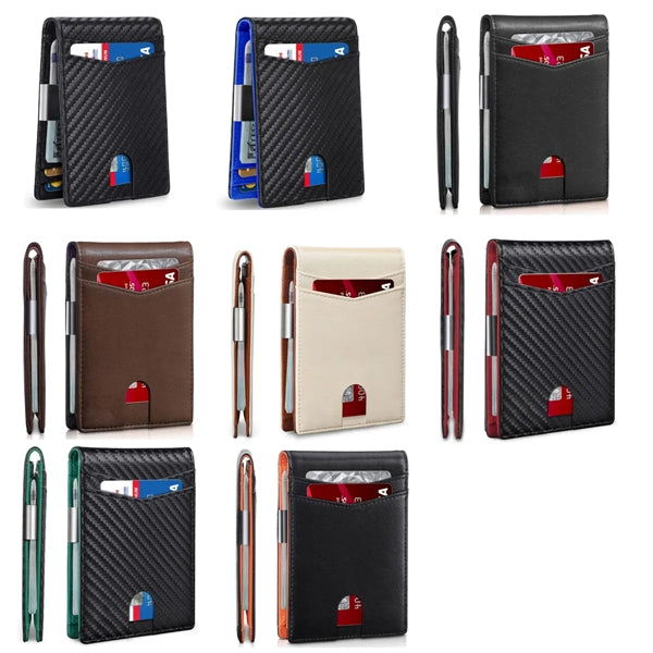 Leather Money Clip Mens RFID Blocking Bifold Wallet
