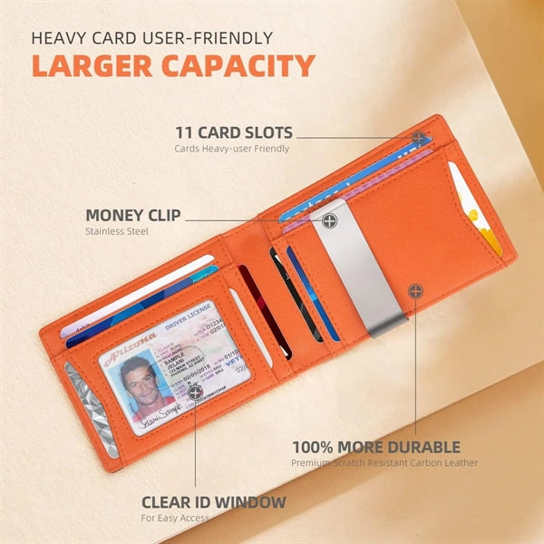 Leather Money Clip Mens RFID Blocking Bifold Wallet