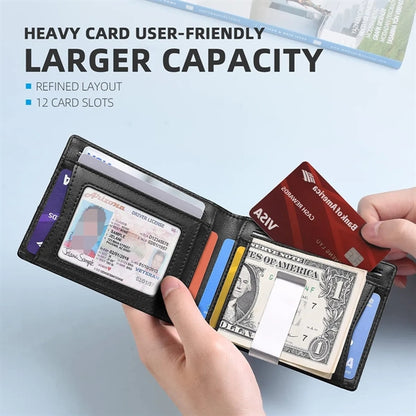 Leather Money Clip Mens RFID Blocking Bifold Wallet