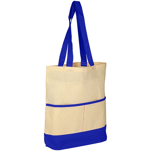 100% Cotton Canvas Sheeting Color Accent Tote Bag W/ Pocket