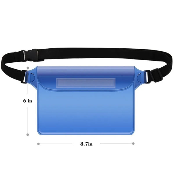 Hands- Free Waterproof Pouch with Adjustable Waist Strap.