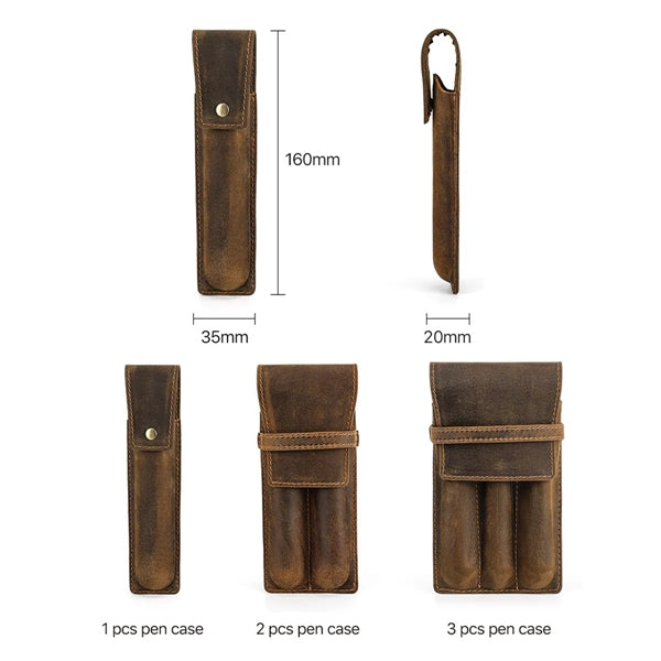 Genuine Leather Pen Case with Alloy Snap Buttom