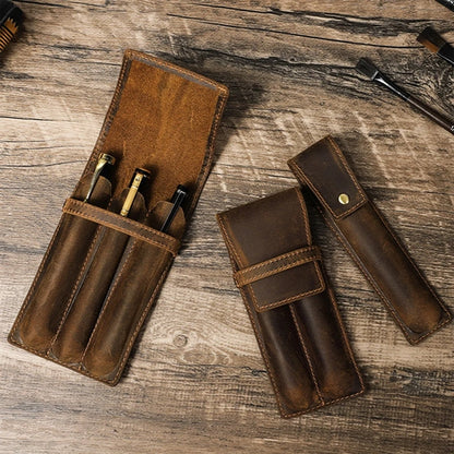 Genuine Leather Pen Case with Alloy Snap Buttom