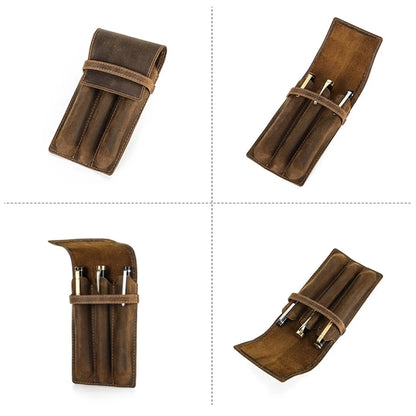Genuine Leather Pen Case with Alloy Snap Buttom