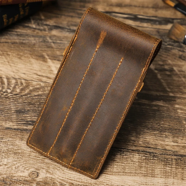 Genuine Leather Pen Case with Alloy Snap Buttom