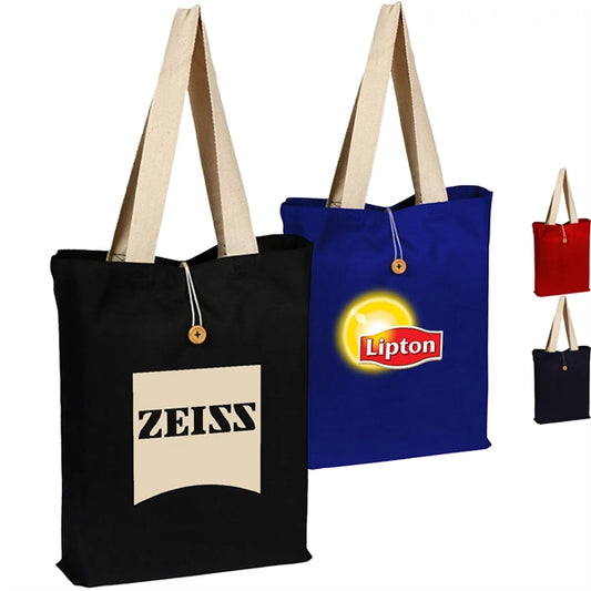 100% Cotton Canvas Colored Button-Up Tote