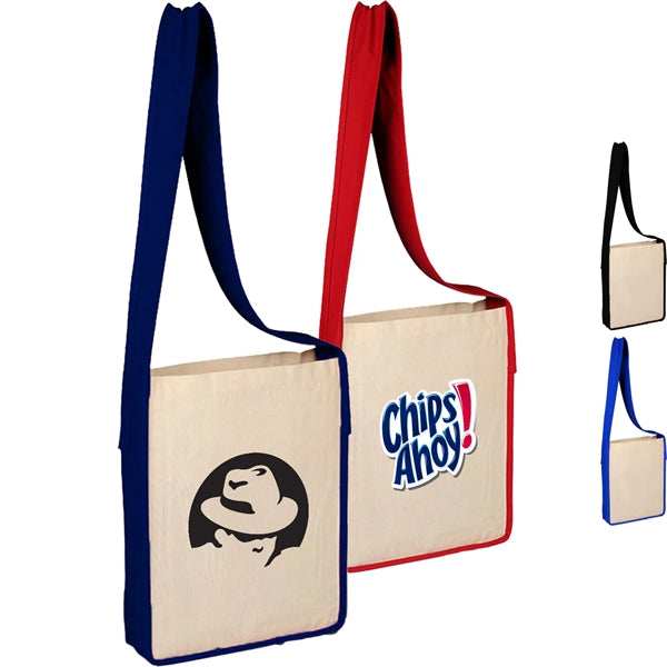 100% Cotton Canvas Sling Bag With Color Handles