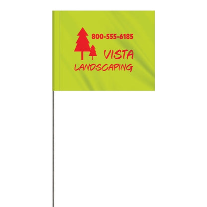 1-Color 4 x 5" Custom Marking Flag with 30" Wire Staff