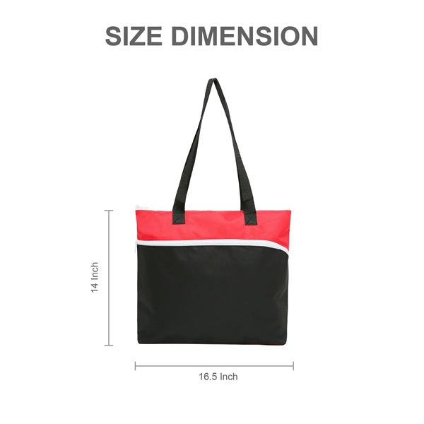600D Polyester Shopping Zipper Tote Bag w/ Strap & Pen Loop