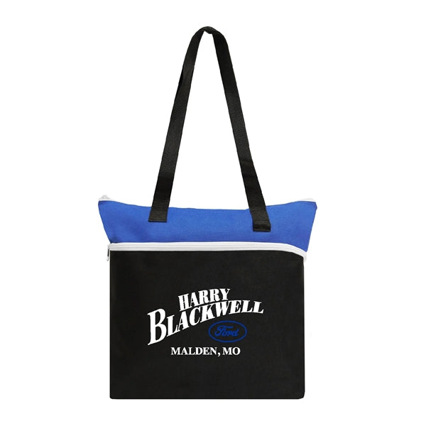 600D Polyester Shopping Zipper Tote Bag w/ Strap & Pen Loop
