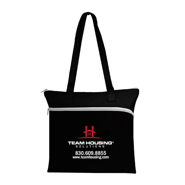 600D Polyester Shopping Zipper Tote Bag w/ Strap & Pen Loop