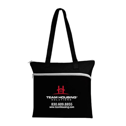 600D Polyester Shopping Zipper Tote Bag w/ Strap & Pen Loop