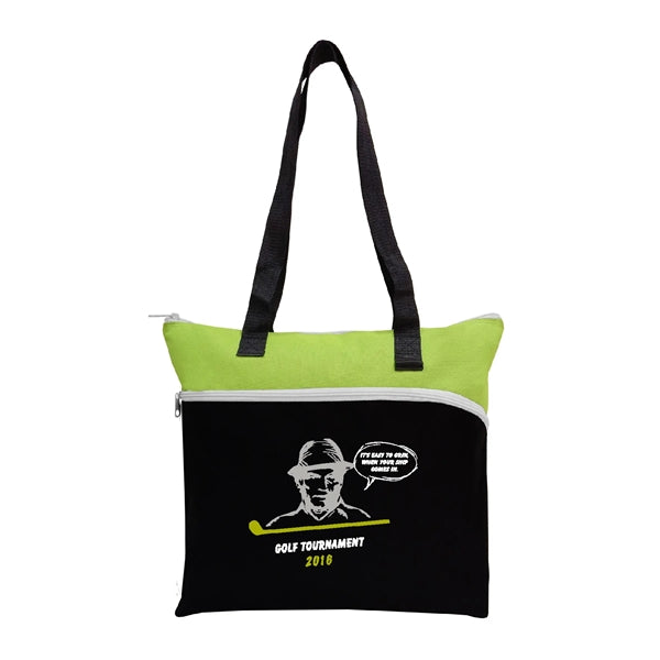 600D Polyester Shopping Zipper Tote Bag w/ Strap & Pen Loop