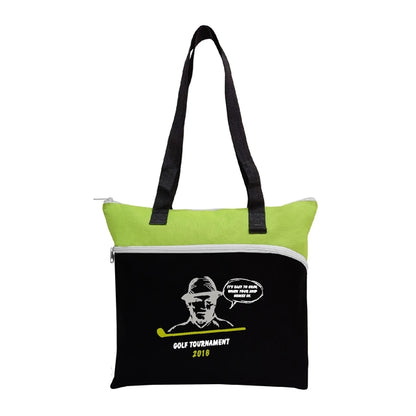600D Polyester Shopping Zipper Tote Bag w/ Strap & Pen Loop