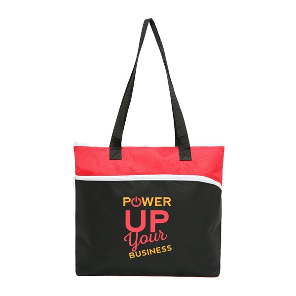 600D Polyester Shopping Zipper Tote Bag w/ Strap & Pen Loop