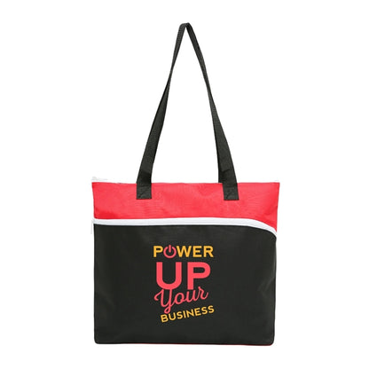 600D Polyester Shopping Zipper Tote Bag w/ Strap & Pen Loop