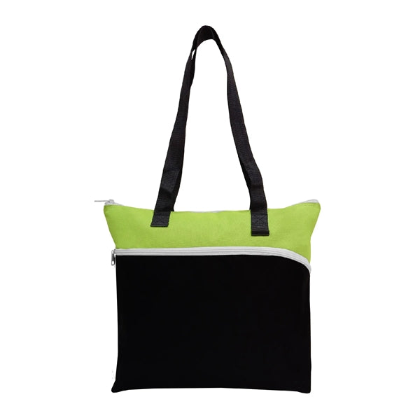600D Polyester Shopping Zipper Tote Bag w/ Strap & Pen Loop