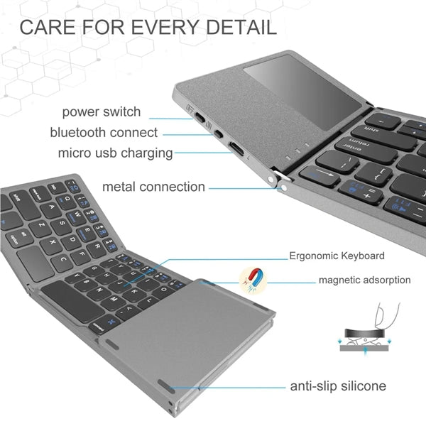 Foldable Bluetooth Keyboard with Touchpad