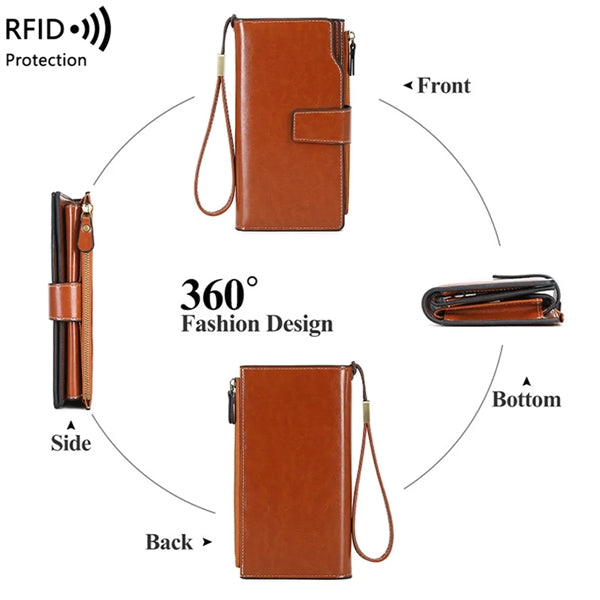 Women's RFID Blocking Leather Clutch Wallet