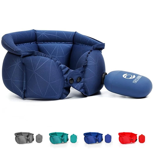 Inflatable Travel Neck Pillow With Container Air Press Pump