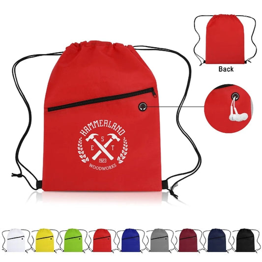 NON-WOVEN SPORTS DRAWSTRING BAG WITH FRONT ZIPPER