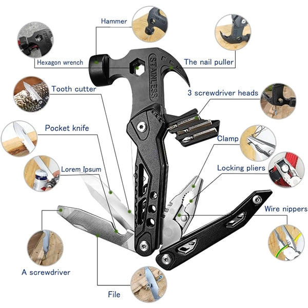 14 in 1 All One Multitool Hammer Folding Survival Tool