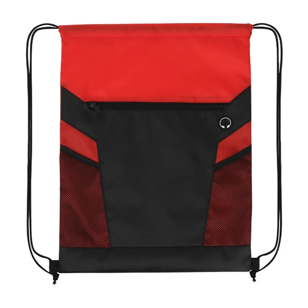 ZIPPERED DRAWSTRING BACKPACK WITH MESH POCKETS