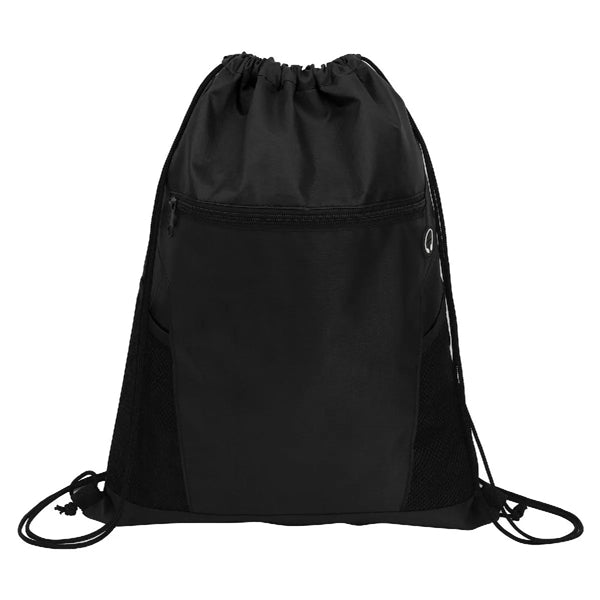 ZIPPERED DRAWSTRING BACKPACK WITH MESH POCKETS