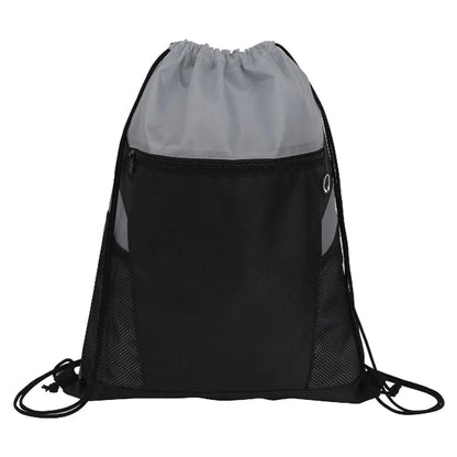 ZIPPERED DRAWSTRING BACKPACK WITH MESH POCKETS