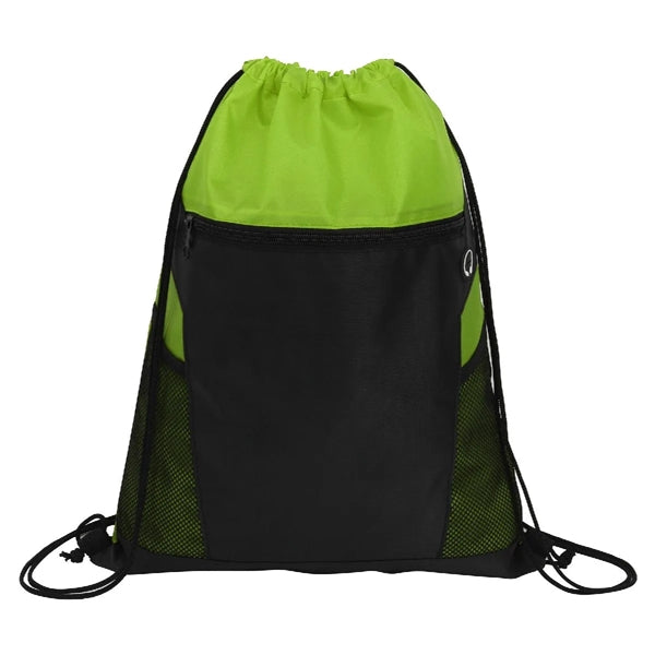 ZIPPERED DRAWSTRING BACKPACK WITH MESH POCKETS