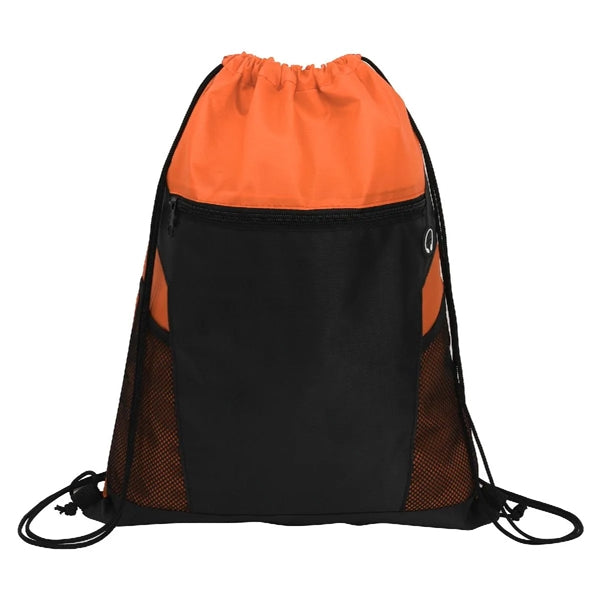 ZIPPERED DRAWSTRING BACKPACK WITH MESH POCKETS