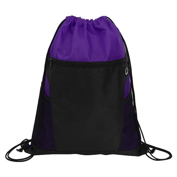 ZIPPERED DRAWSTRING BACKPACK WITH MESH POCKETS