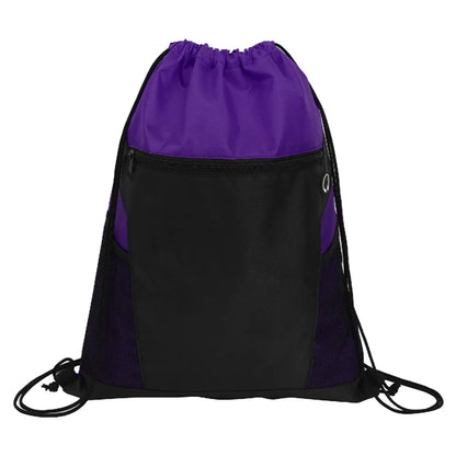ZIPPERED DRAWSTRING BACKPACK WITH MESH POCKETS