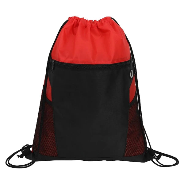 ZIPPERED DRAWSTRING BACKPACK WITH MESH POCKETS