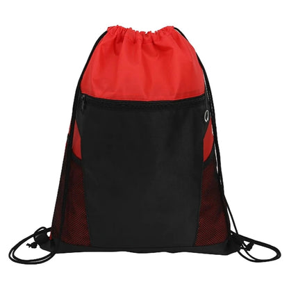 ZIPPERED DRAWSTRING BACKPACK WITH MESH POCKETS