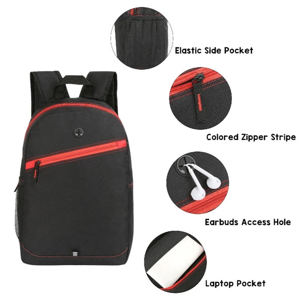 SIMPLE SCHOOL BACKPACK W/ COLOR ZIPPER STRIPE